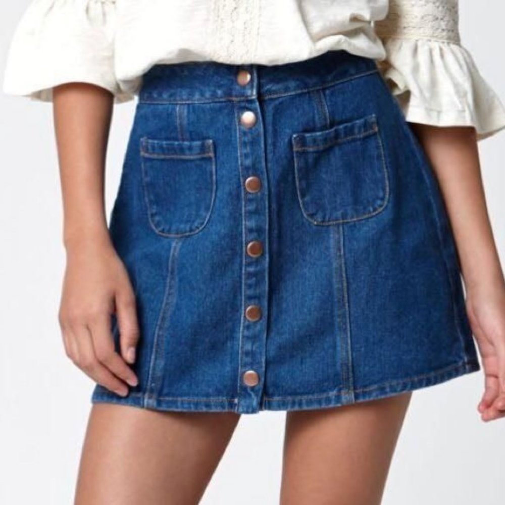 🐞 Forever 21 Button Down Denim Mini Skirt size LG